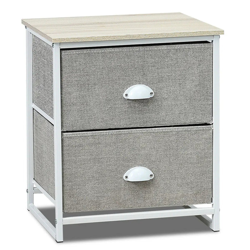 Metal Frame Nightstand Side Table Storage with 2 Drawers-Gray by DirectDeals