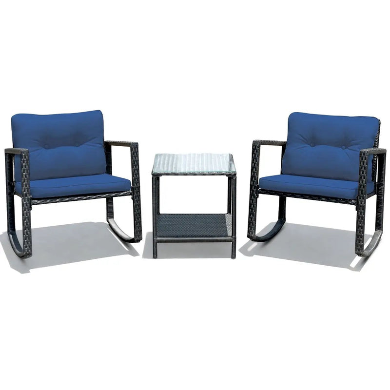 3 Pieces Cushioned Patio Rattan Set with Rocking Chair and Table-Black by DirectDeals