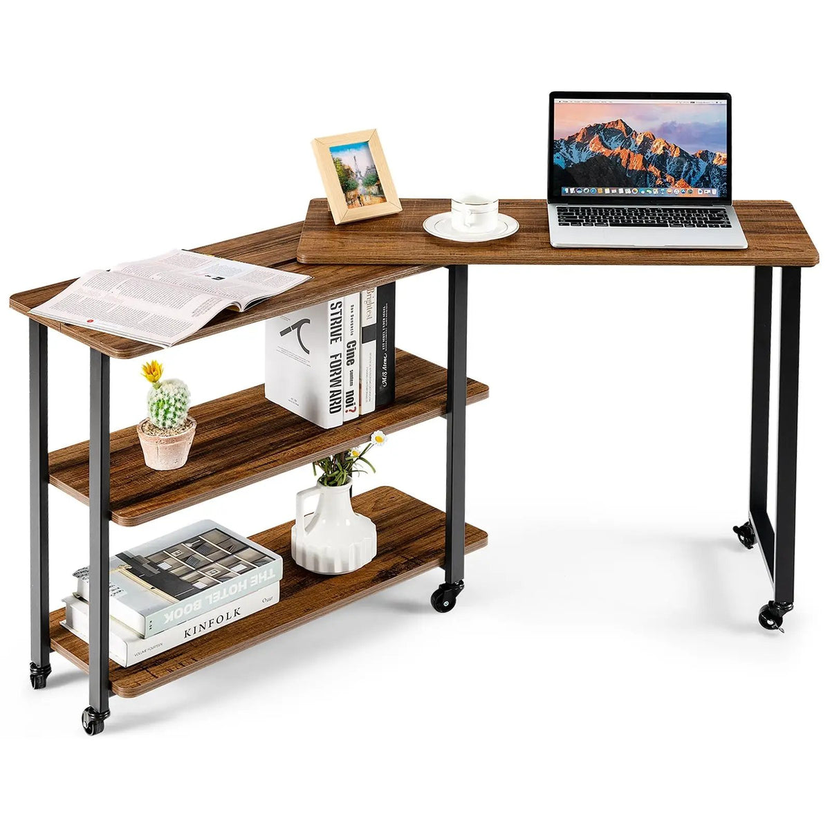 360° Rotating Sofa Side Table with Storage Shelves and Wheels, photo 9 of 11