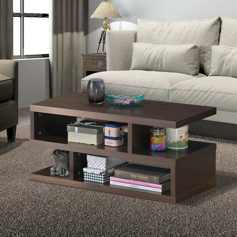 3-Tier Rectangular Modern Coffee Table with Storage Shelf by DirectDeals