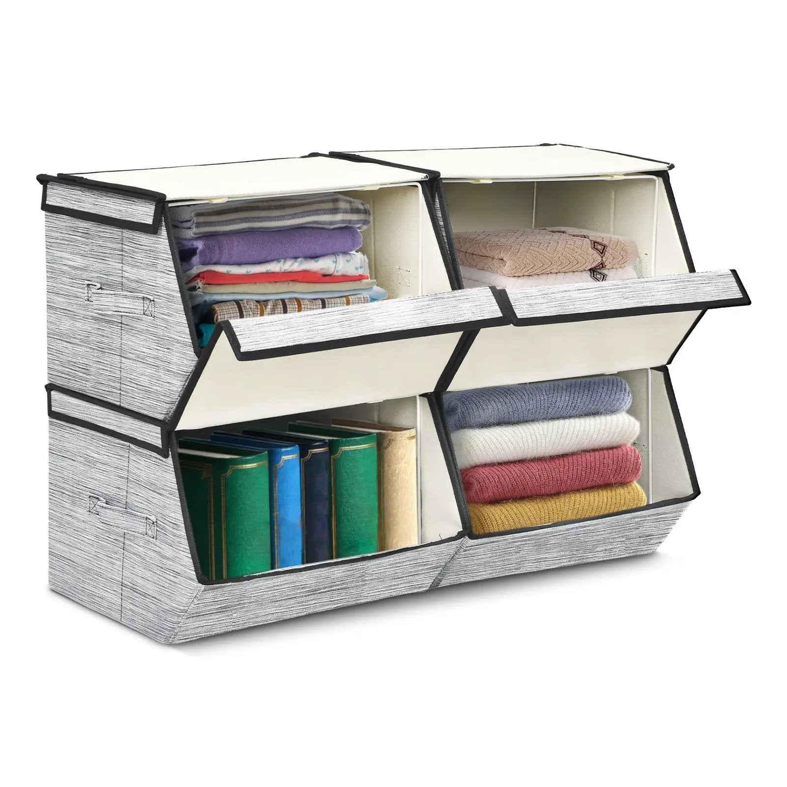 Set of 4 Storage Bins Stackable Cubes with Lid by DirectDeals