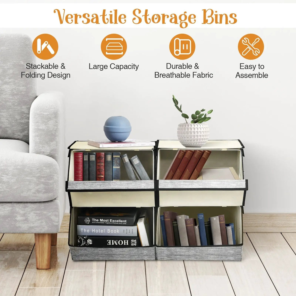 Set of 4 Storage Bins Stackable Cubes with Lid, photo 6 of 24