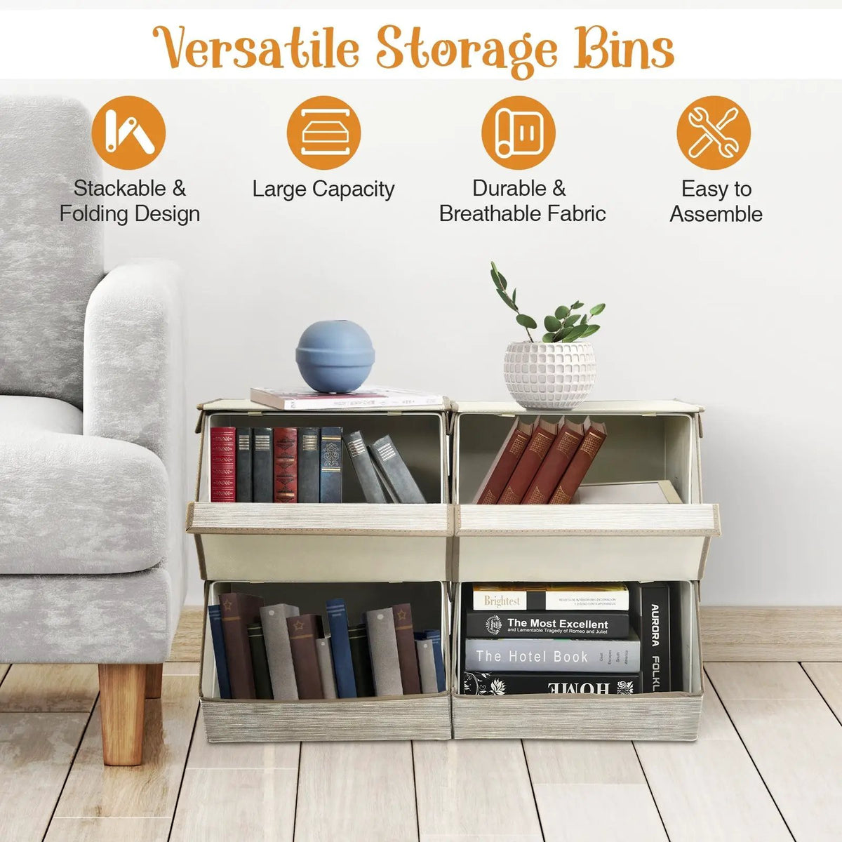 Set of 4 Storage Bins Stackable Cubes with Lid, photo 5 of 24