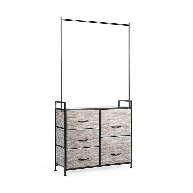 5 Fabric Drawers Dresser with Metal Frame and Wooden Top by DirectDeals