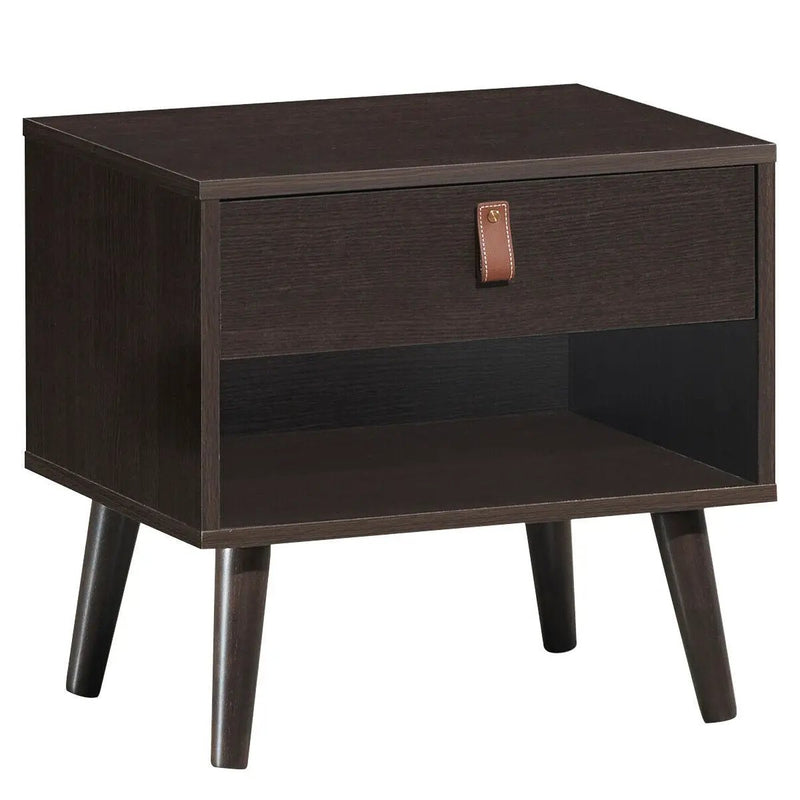 Nightstand Bedroom Table with Drawer Storage Shelf-Brown by DirectDeals