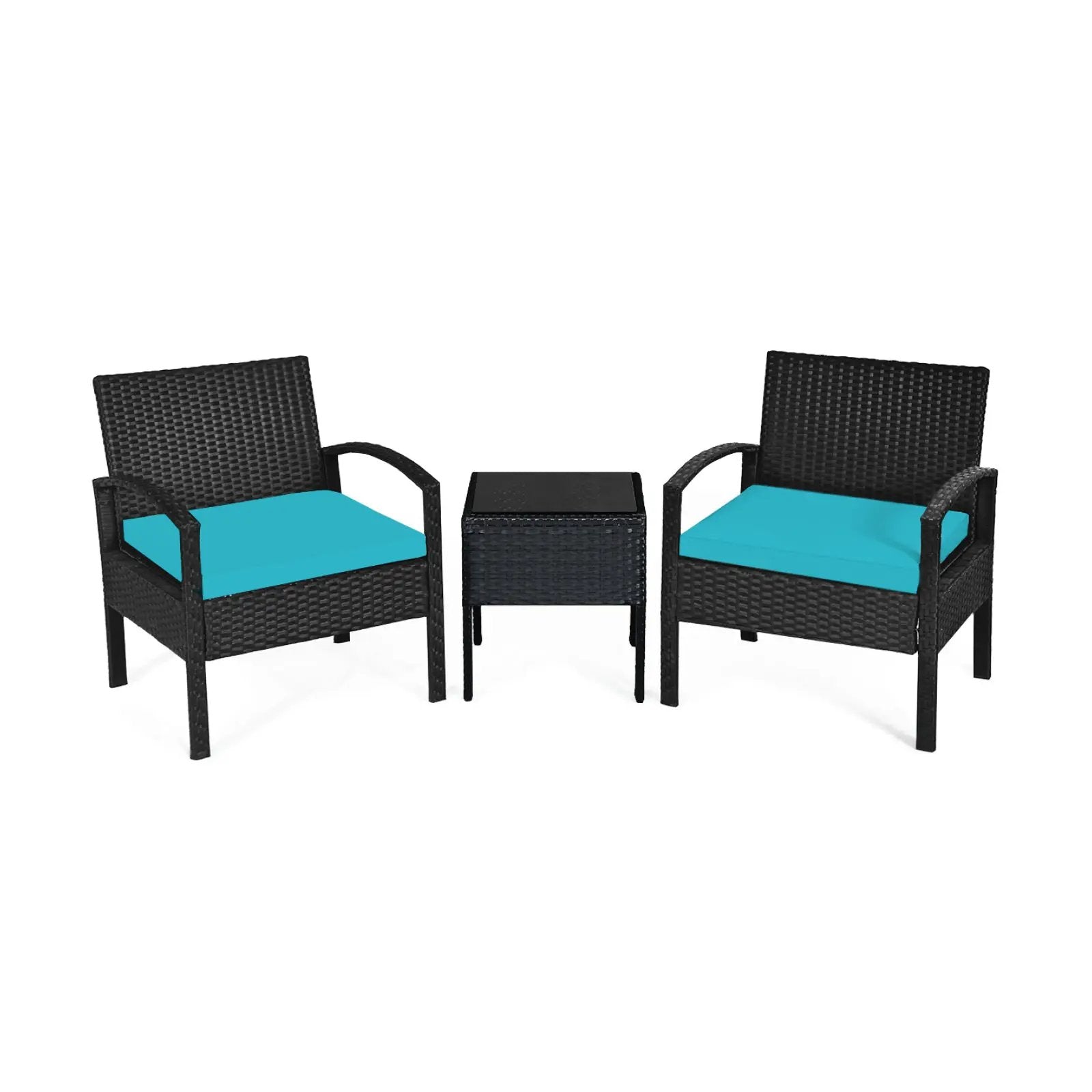 3 Pieces Outdoor Rattan Patio Conversation Set with Seat Cushions by DirectDeals