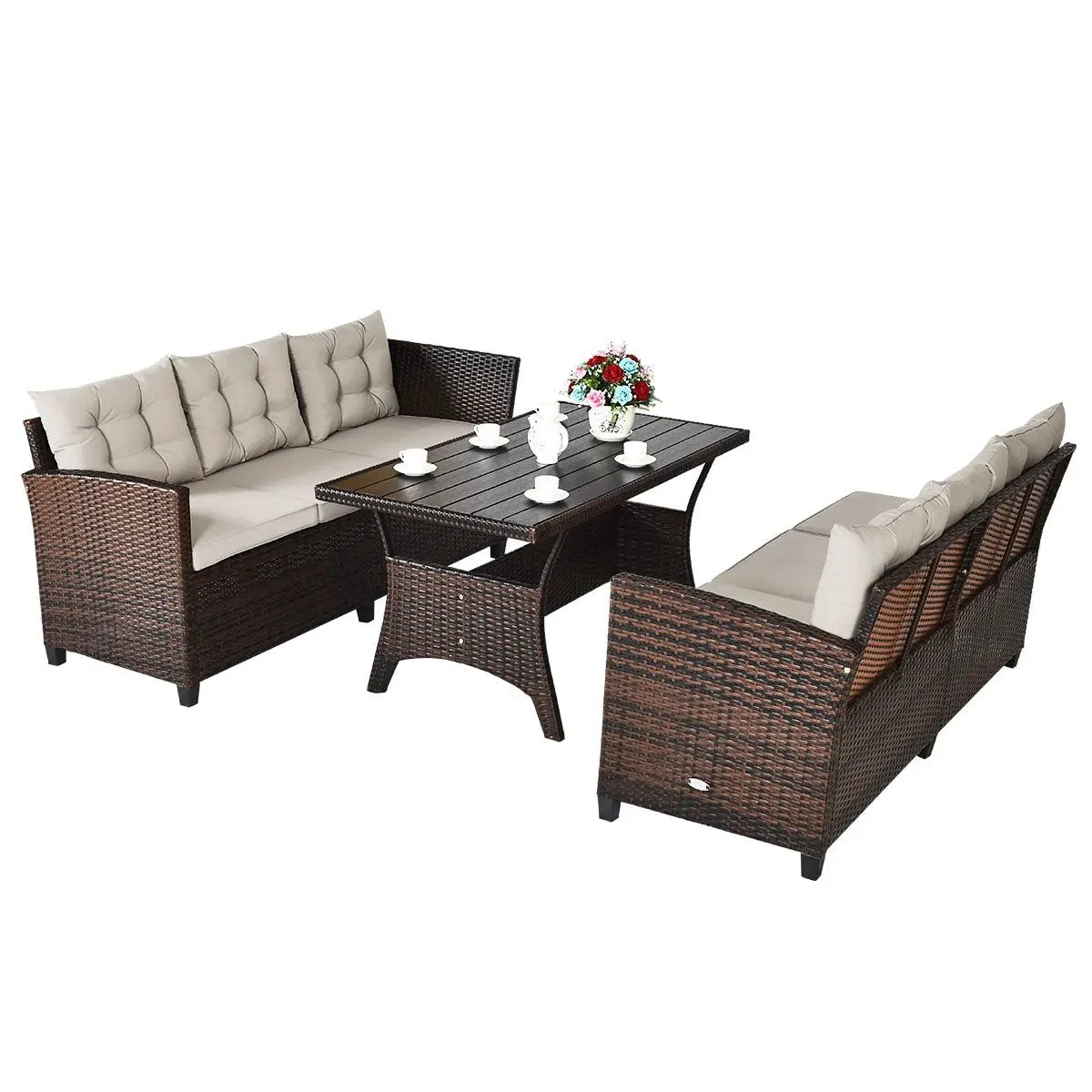 3 Pieces Hand-Woven Rattan Outdoor Sofa Set with Dining Table by DirectDeals