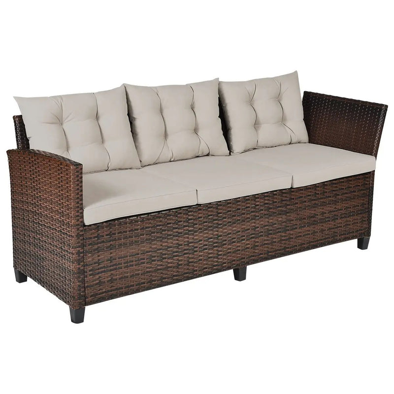3 Pieces Hand-Woven Rattan Outdoor Sofa Set with Dining Table by DirectDeals