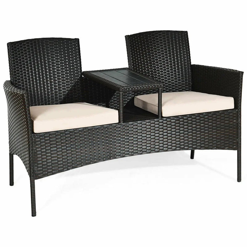Modern Patio Conversation Set with Built-in Coffee Table and Cushions by DirectDeals