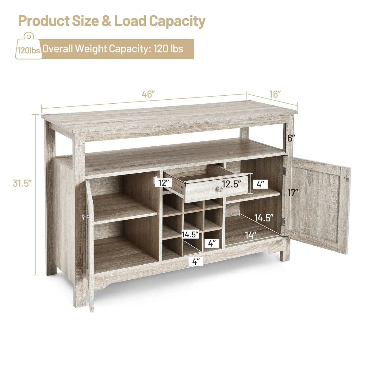 Server Buffet Sideboard With Wine Rack and Open Shelf, photo 5 of 9