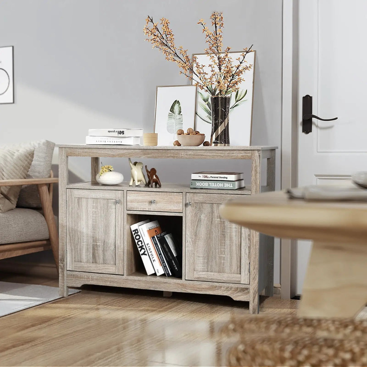 Server Buffet Sideboard With Wine Rack and Open Shelf, photo 2 of 9