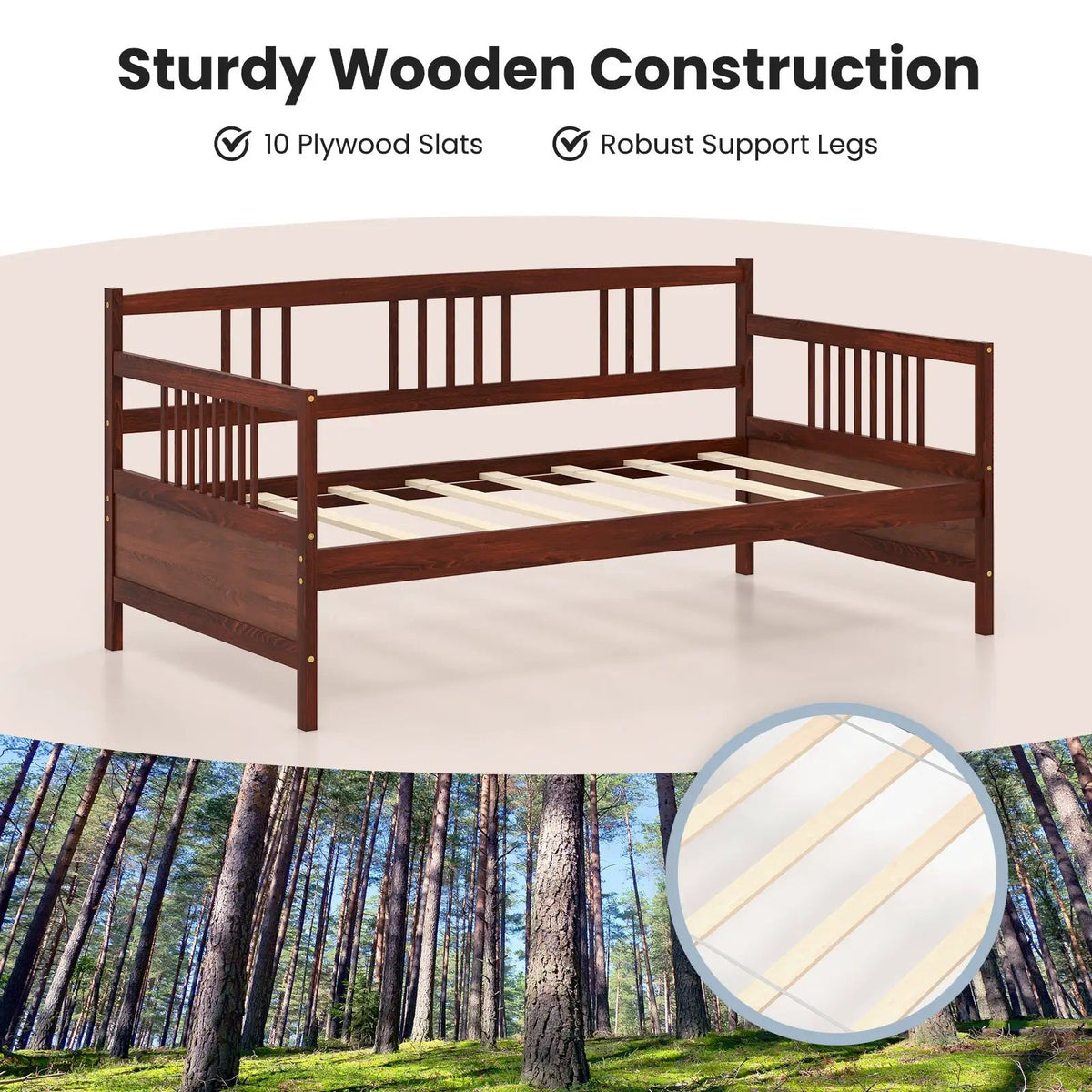 Twin Size Wooden Slats Daybed Bed with Rails, photo 7 of 10