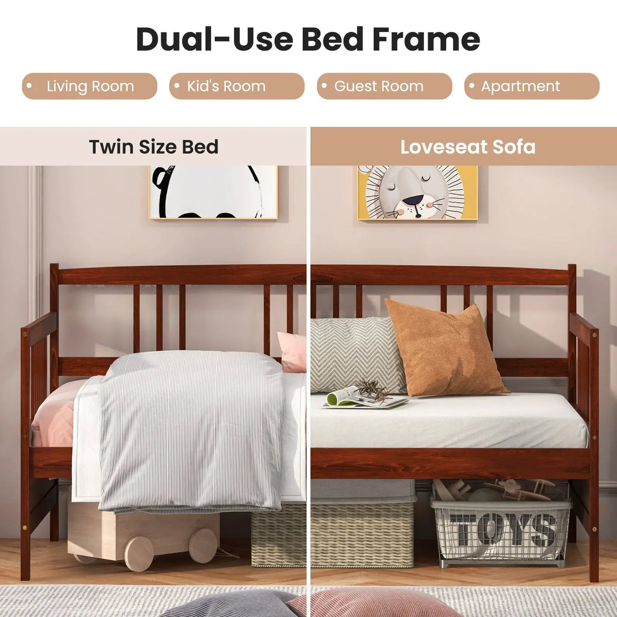 Twin Size Wooden Slats Daybed Bed with Rails, photo 8 of 10