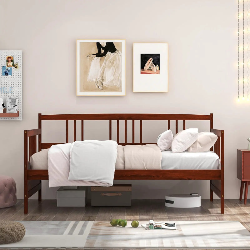 Twin Size Wooden Slats Daybed Bed with Rails by DirectDeals