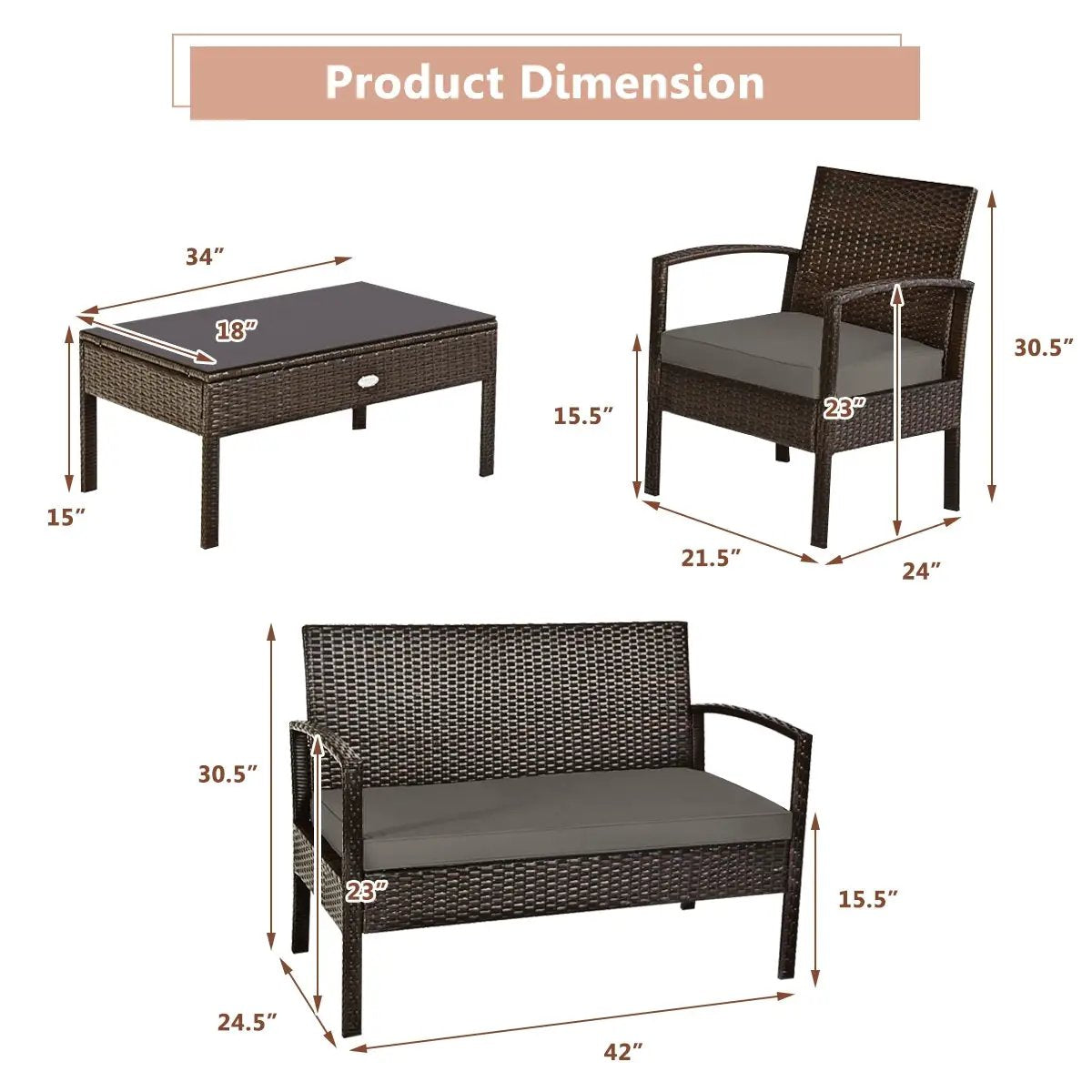4 Pieces Patio Rattan Cushioned Furniture Set by DirectDeals