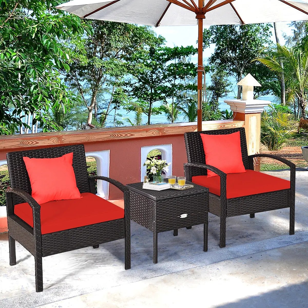 3 Piece PE Rattan Wicker Sofa Set with Washable and Removable Cushion for Patio, photo 6 of 9
