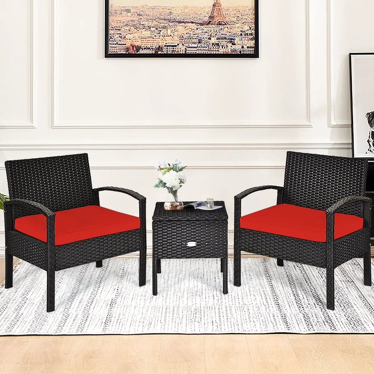3 Piece PE Rattan Wicker Sofa Set with Washable and Removable Cushion for Patio, photo 8 of 9