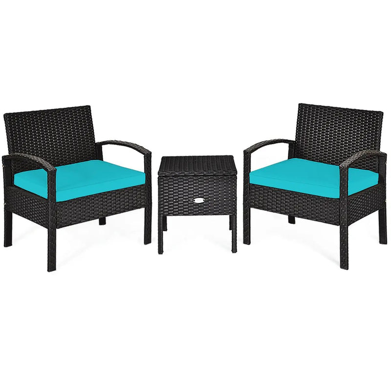 3 Piece PE Rattan Wicker Sofa Set with Washable and Removable Cushion for Patio-Turquoise by DirectDeals