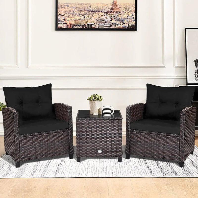 3 Pcs Patio Rattan Furniture Set Cushioned Conversation Set Coffee Table-Beige by DirectDeals