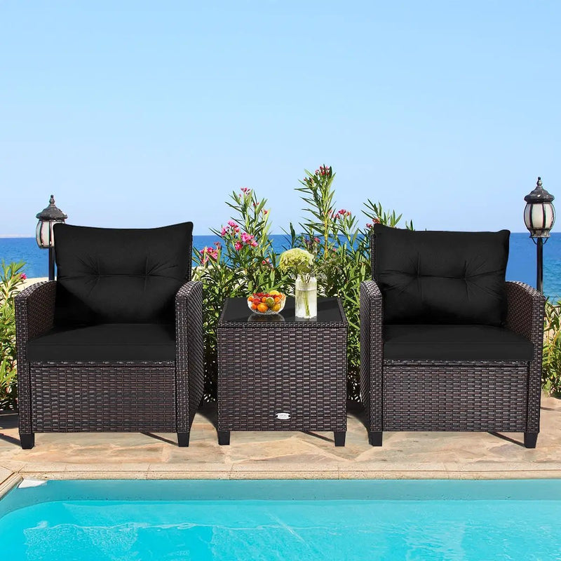 3 Pcs Patio Rattan Furniture Set Cushioned Conversation Set Coffee Table-Beige by DirectDeals