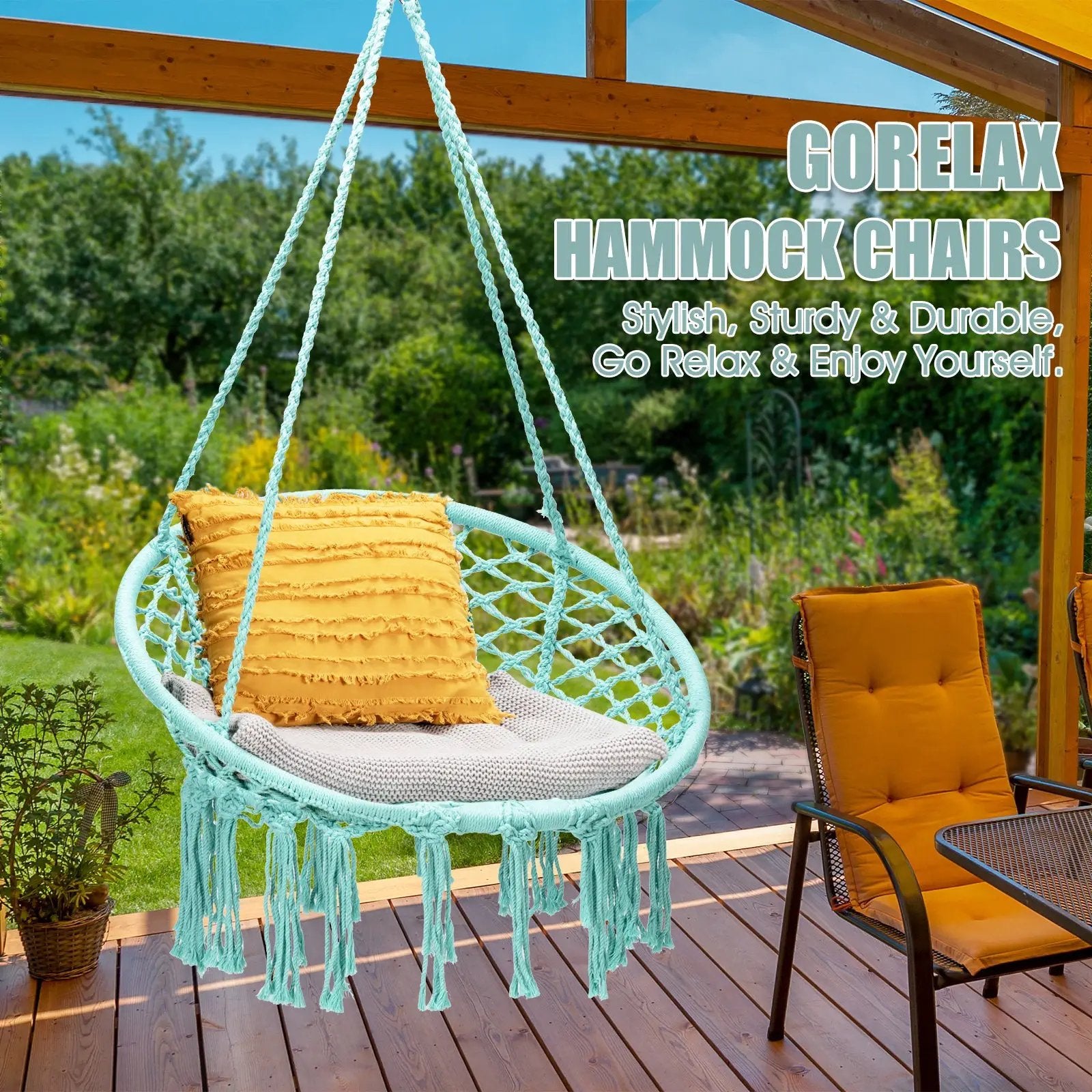 Hanging Macrame Hammock Chair with Handwoven Cotton Backrest by DirectDeals