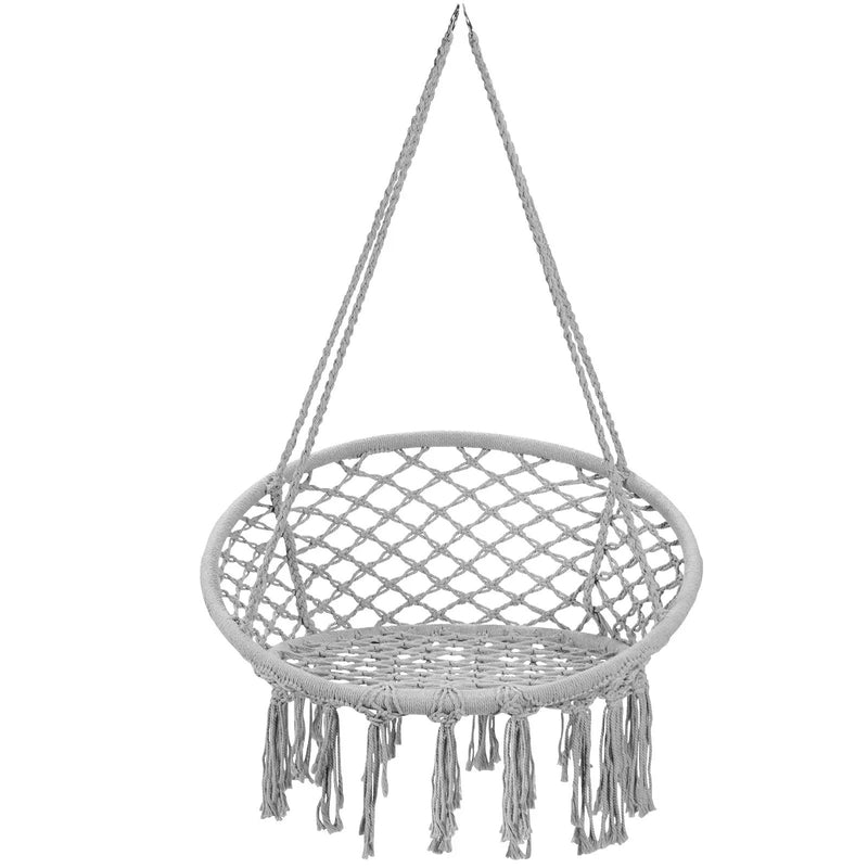 Hanging Macrame Hammock Chair with Handwoven Cotton Backrest by DirectDeals