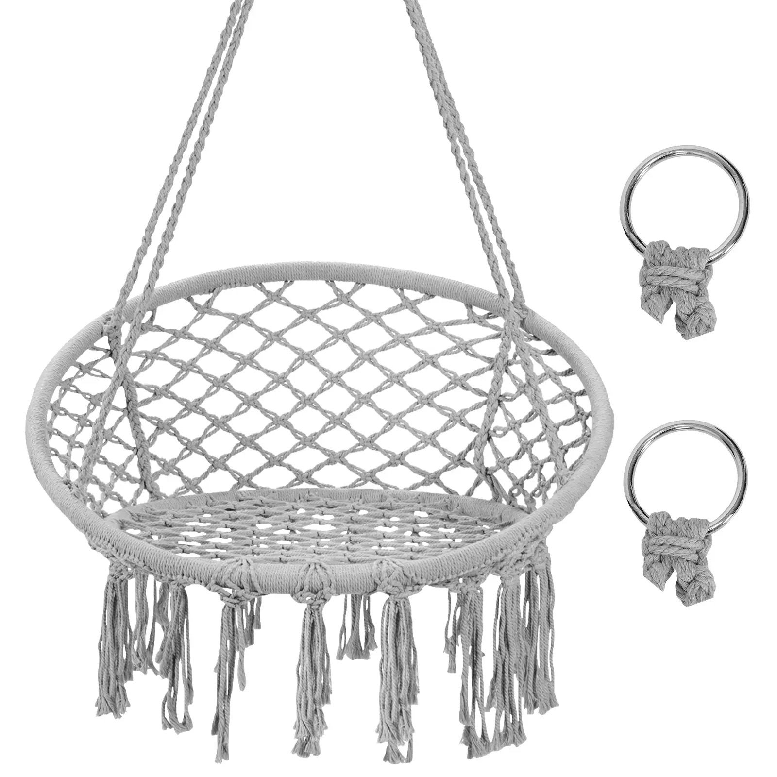 Hanging Macrame Hammock Chair with Handwoven Cotton Backrest by DirectDeals
