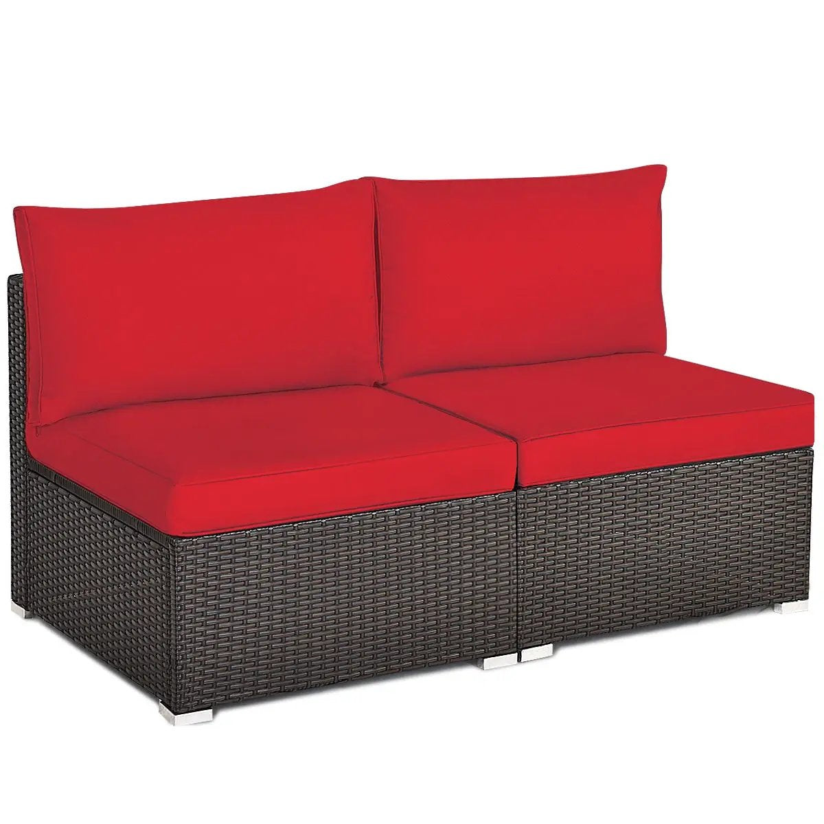 2 Pieces Patio Rattan Armless Sofa Set with 2 Cushions and 2 Pillows by DirectDeals