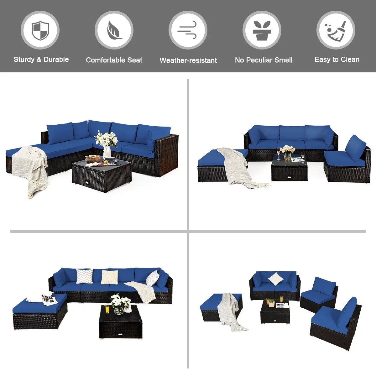 6 Pieces Outdoor Patio Rattan, photo 2 of 12