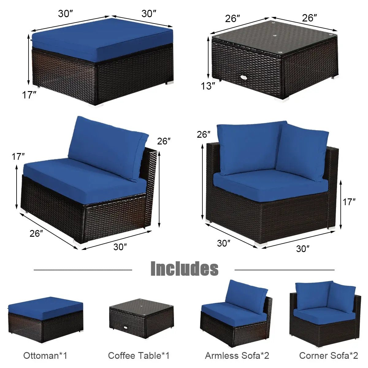 6 Pieces Outdoor Patio Rattan, photo 4 of 12