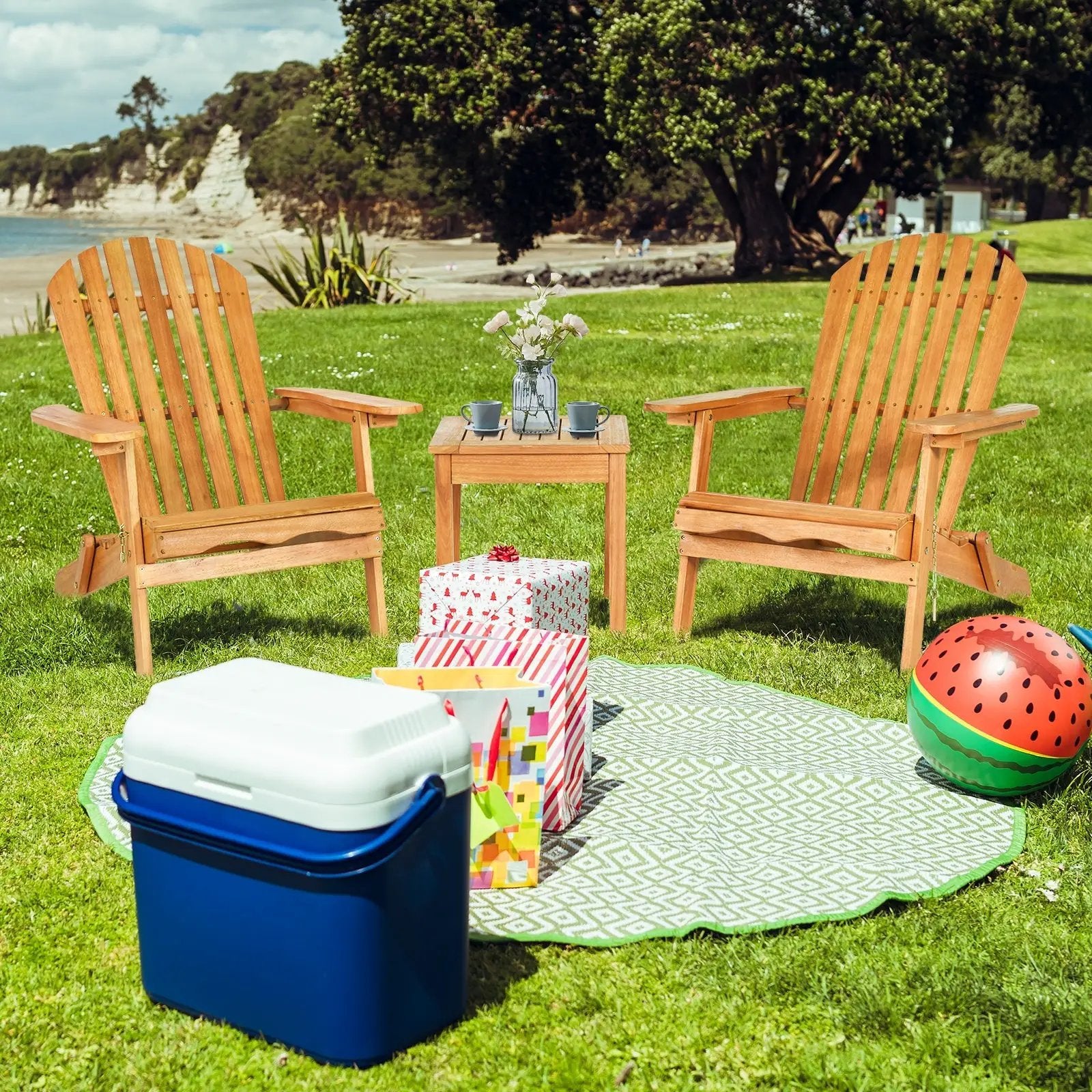 3 Pieces Adirondack Chair Set with Widened Armrest by DirectDeals