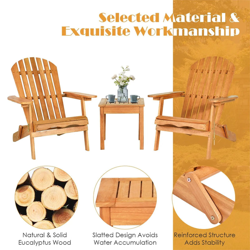3 Pieces Adirondack Chair Set with Widened Armrest by DirectDeals