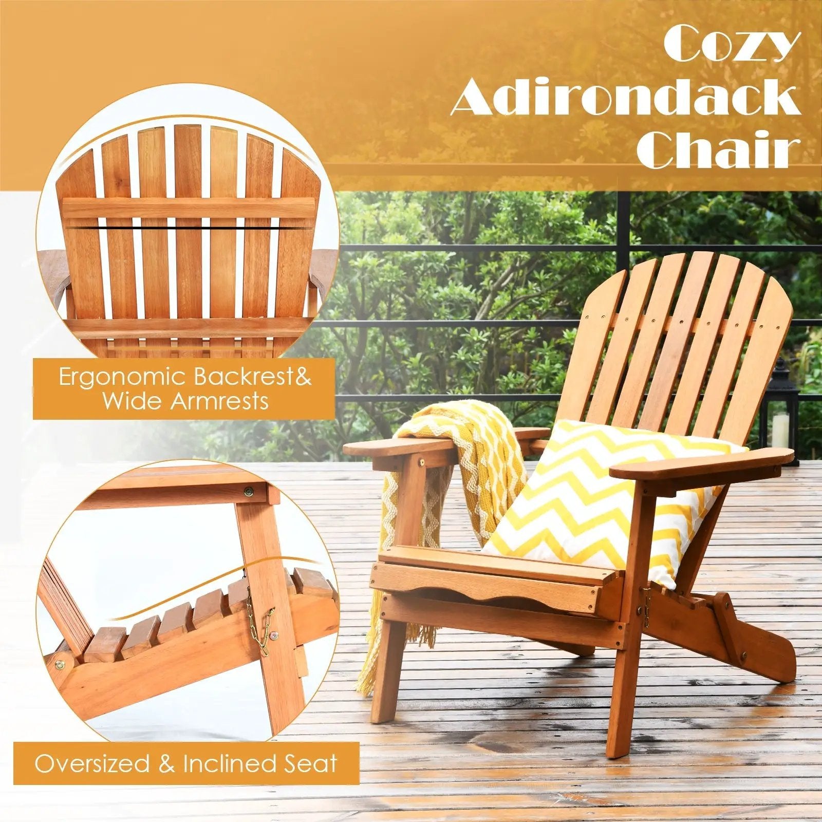 3 Pieces Adirondack Chair Set with Widened Armrest by DirectDeals