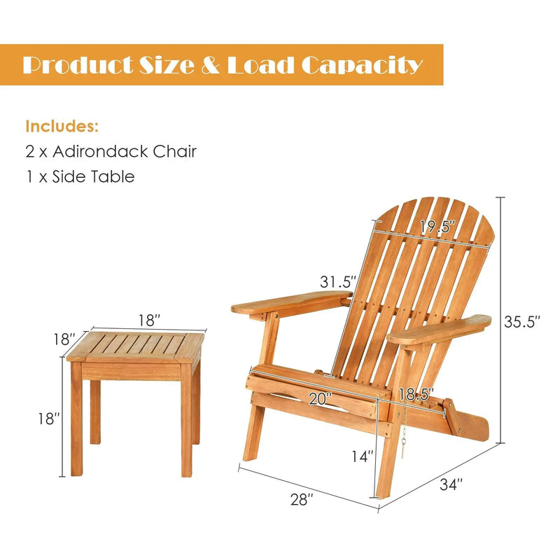 3 Pieces Adirondack Chair Set with Widened Armrest by DirectDeals