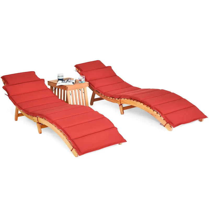3 Pieces Folding Patio Eucalyptus Wood Lounge Chair Set with Foldable Side Table by DirectDeals