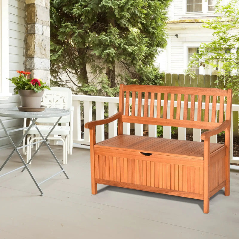 33 Gallon Wooden Storage Bench with Liner for Patio Garden Porch by DirectDeals
