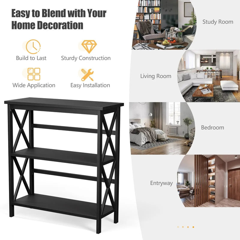 3-Tier Wooden Multi-Functional X-Design Etagere Storage Bookshelf by DirectDeals