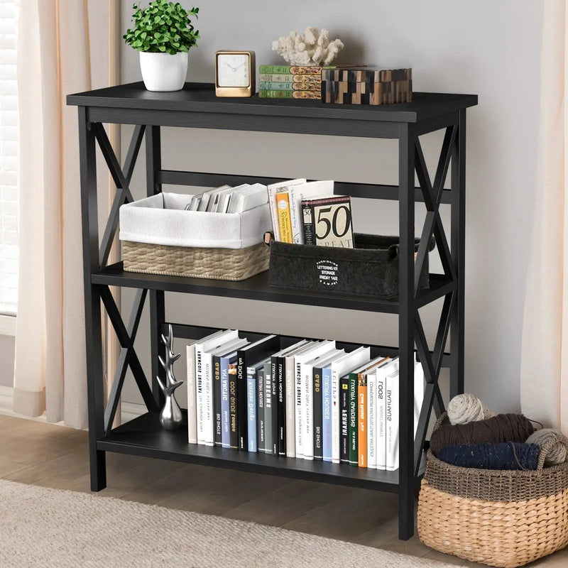 3-Tier Wooden Multi-Functional X-Design Etagere Storage Bookshelf by DirectDeals