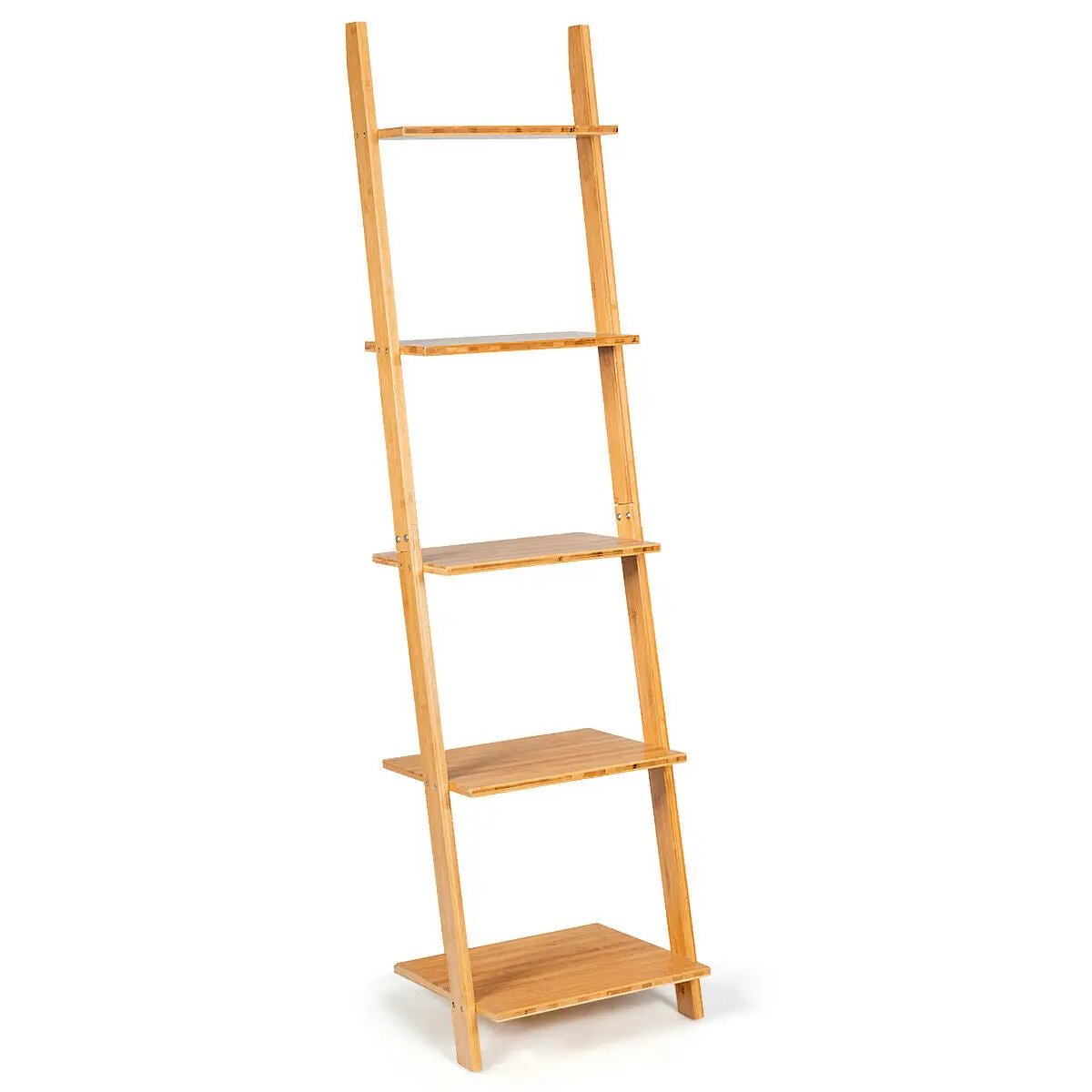 5-Tier Modern Bamboo Wall-Leaning Display Ladder Bookshelf by DirectDeals
