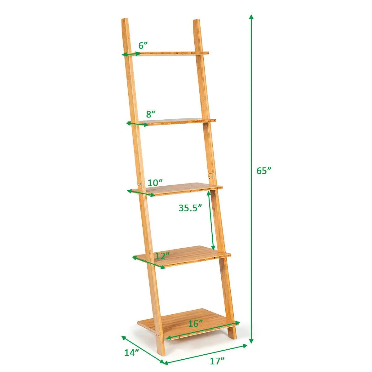 5-Tier Modern Bamboo Wall-Leaning Display Ladder Bookshelf by DirectDeals