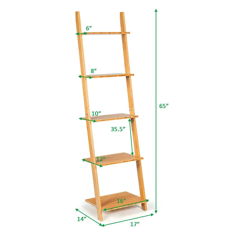 5-Tier Modern Bamboo Wall-Leaning Display Ladder Bookshelf by DirectDeals