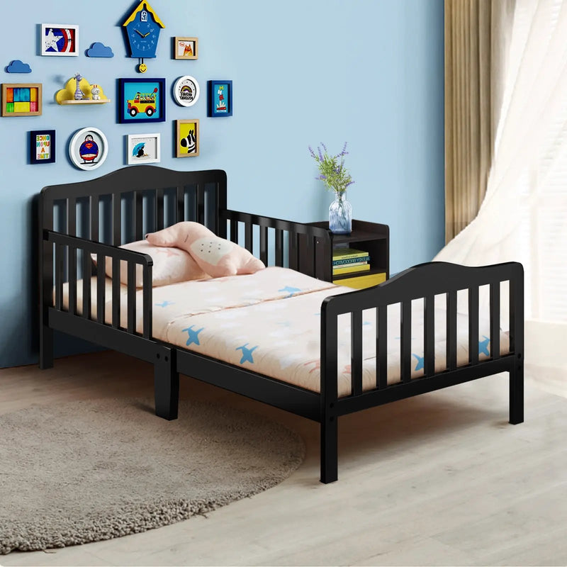 Classic Design Kids Wood Toddler Bed Frame with Two Side Safety Guardrails by DirectDeals