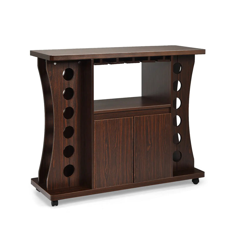 Rolling Buffet Sideboard Wooden Bar Storage Cabinet-Walnut by DirectDeals