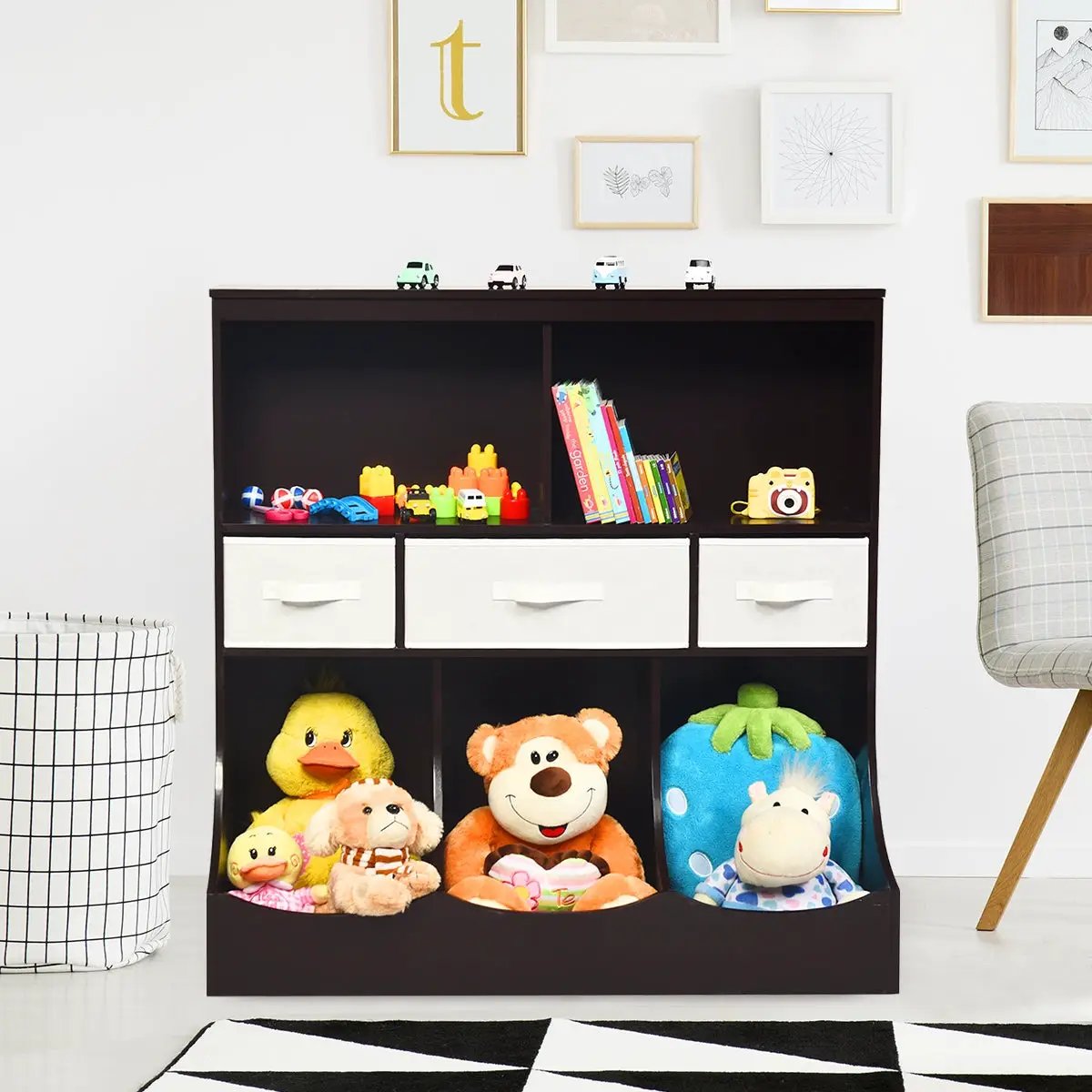 Freestanding Combo Cubby Bin Storage Organizer Unit W/3 Baskets by DirectDeals