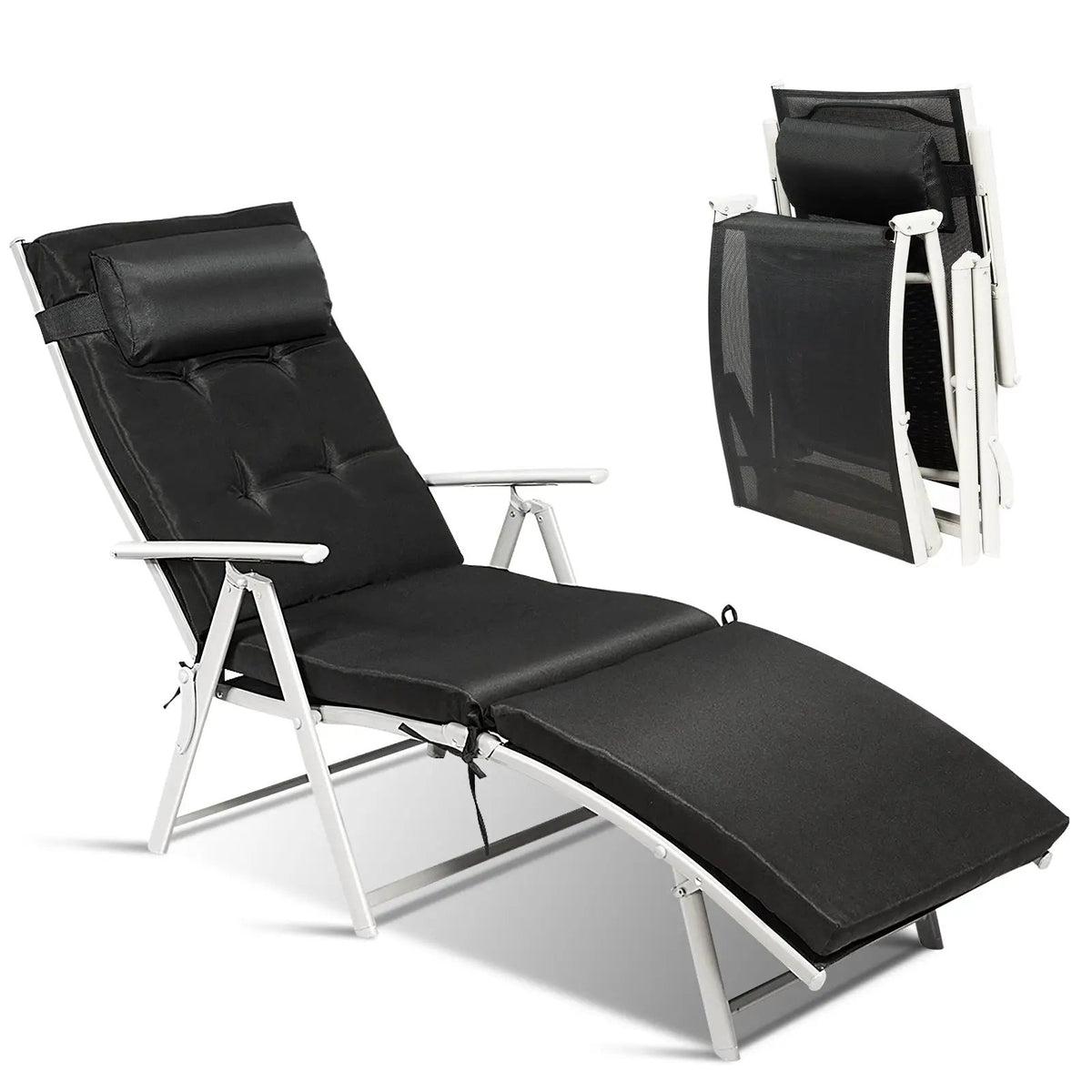 Adjustable Outdoor Lightweight Folding Chaise Lounge Chair with Pillow, photo 3 of 10