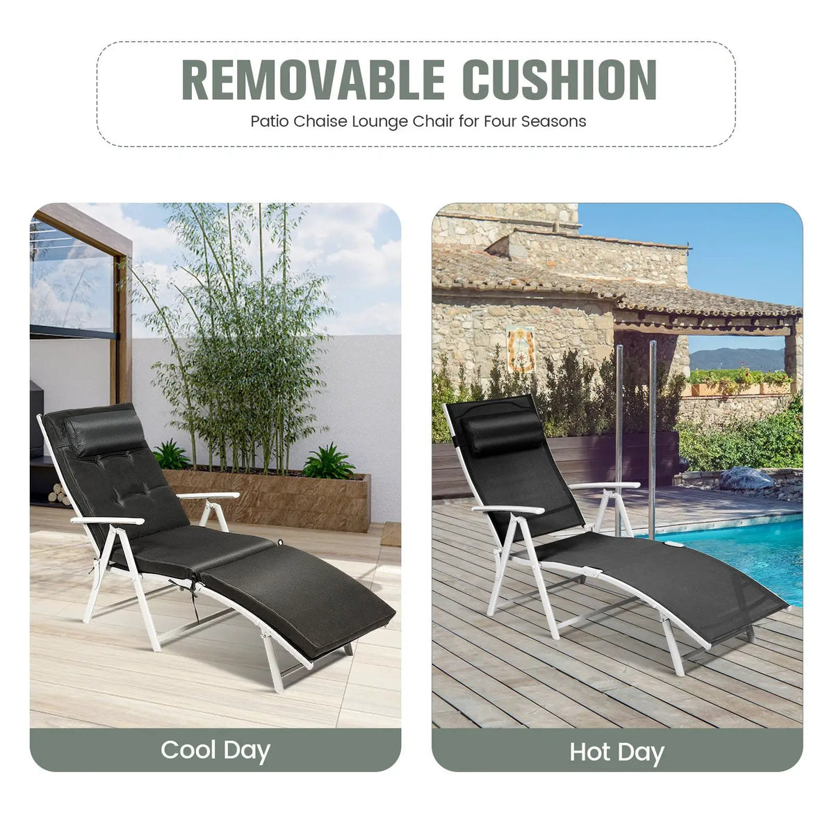 Adjustable Outdoor Lightweight Folding Chaise Lounge Chair with Pillow, photo 7 of 10