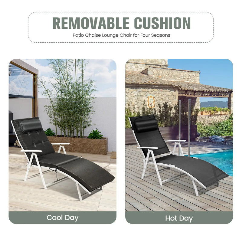 Adjustable Outdoor Lightweight Folding Chaise Lounge Chair with Pillow by DirectDeals