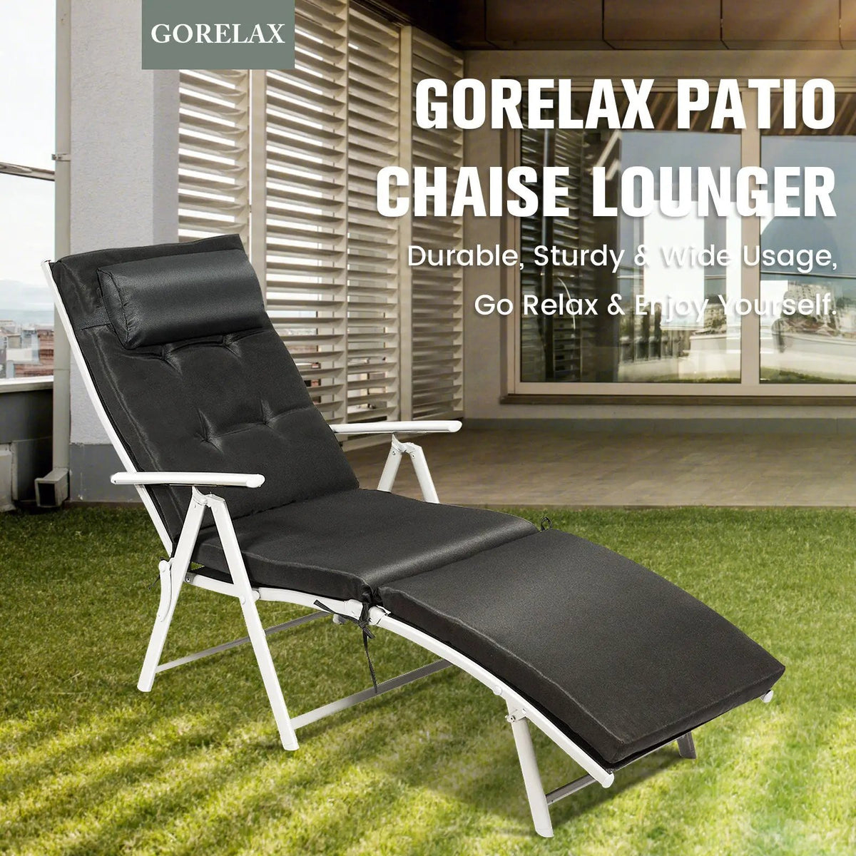Adjustable Outdoor Lightweight Folding Chaise Lounge Chair with Pillow, photo 2 of 10