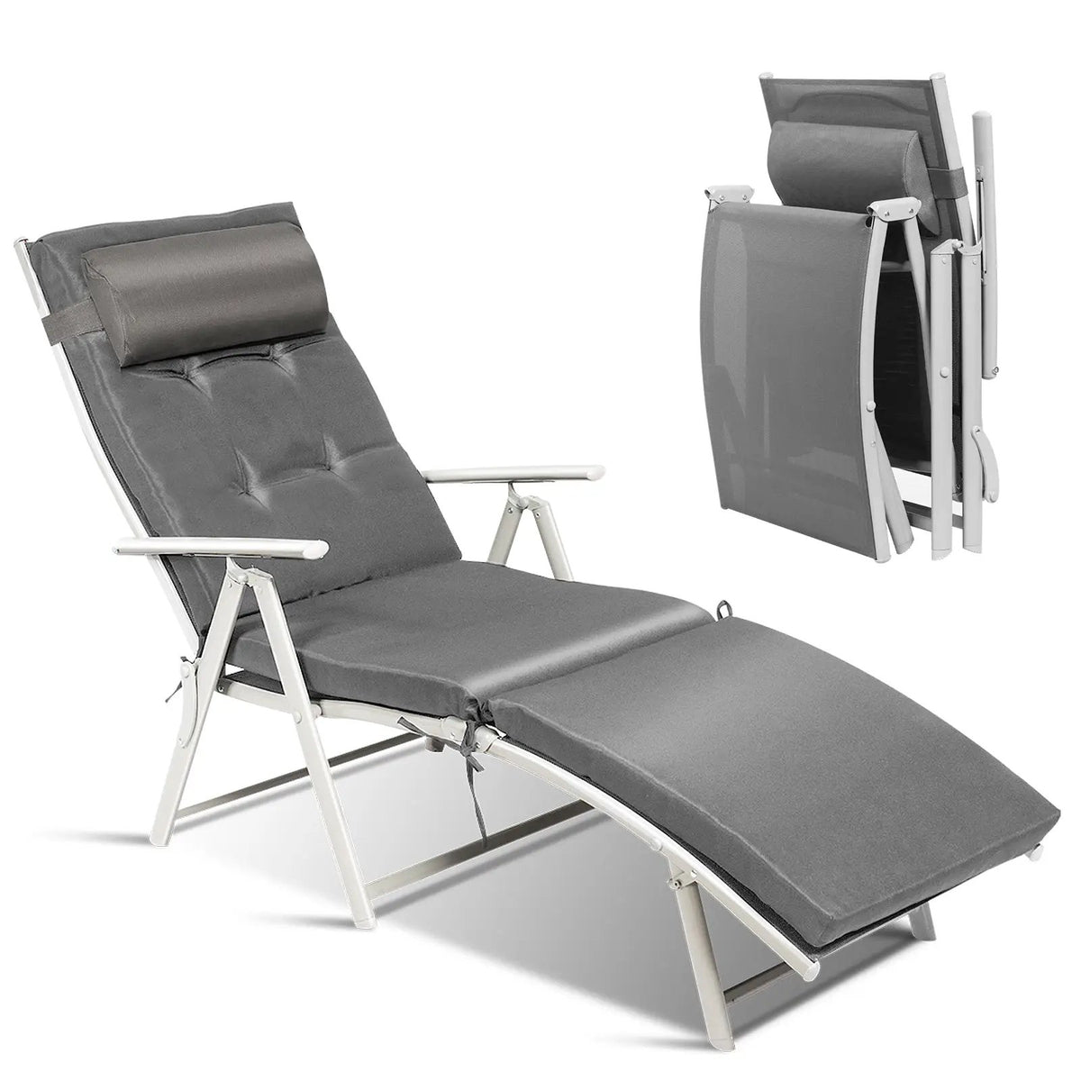 Adjustable Outdoor Lightweight Folding Chaise Lounge Chair with Pillow, photo 9 of 10
