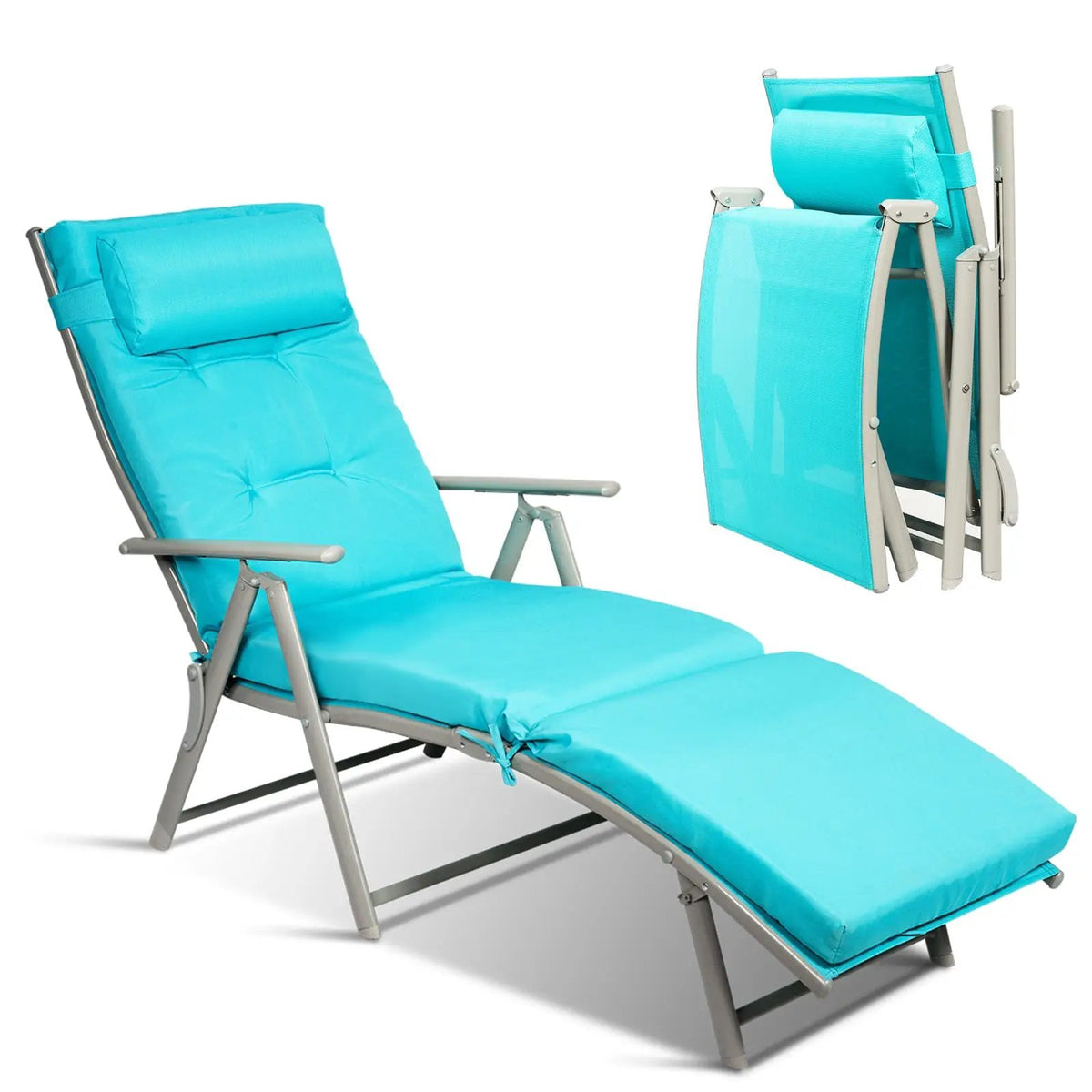 Adjustable Outdoor Lightweight Folding Chaise Lounge Chair with Pillow, photo 10 of 10